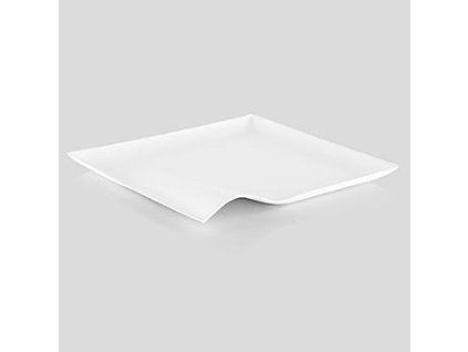 Einwegteller ''Wave'', aus Zuckerrohrfasern, weiß, quadratisch mit Welle, 15x15cm, 100 St