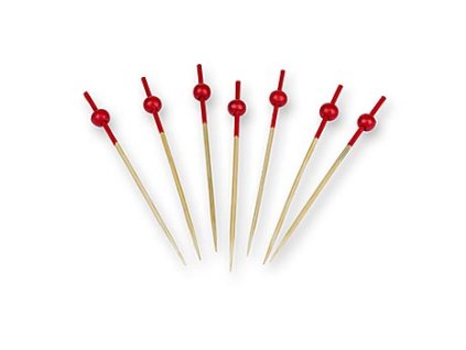 Holz-Spieße, rot gefärbtes Ende und rote Kugel, 9cm 100 Stück, 100% Chef, 100 St