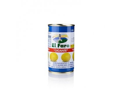 Grüne Oliven GIGANTE mit Anchovis 350g (Atg.150g), El Faro (Sardellen Füllung), 350g