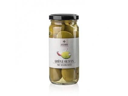 ANEMOS -  zelené olivy plněné česnekem ve slaném nálevu 227g