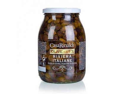Černé olivy, bez pecky (snocicolate), v olivovém oleji, Casa Rinaldi, 900g