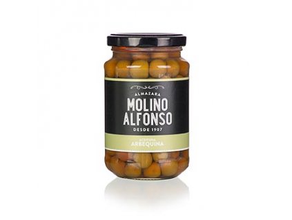 Zelené olivy, arbequina, s peckou, v nálevu, Molino Alfonso, 355 g