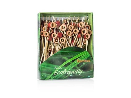 Dřevěné špejle, s perforovaným červeným dřevěným kolečkem, 12cm, 100 ks