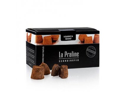 La Praline Fancy Truffles, čokoládové cukrovinky s lékořicí a mořskou solí, Švédsko, 200 g