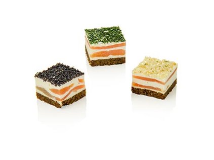 Räucherlachskonfekt, mit Frischkäse & Meerrettich auf Pumpernickel, St ŕ 10g, TK, 24 St