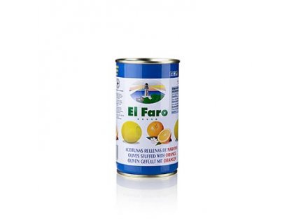 Grüne Oliven, mit Orangenpaste, Manzanilla-Oliven, El Faro, 350 g