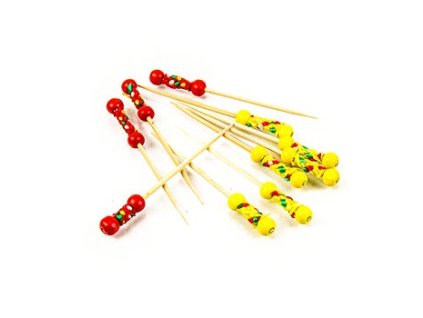 Bambusspieße ''Mexico'', 7,5cm, mit bunter Deko und Perlen, 40 Stück, 40 St