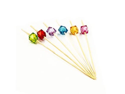 Bambusspieße ''Square'', 12cm, mit bunten, klaren, quad. Perlen, 40 Stück, 40 St