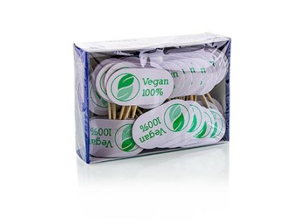 Dřevěné špejle s nápisem, "Vegan", 8cm, 100 ks