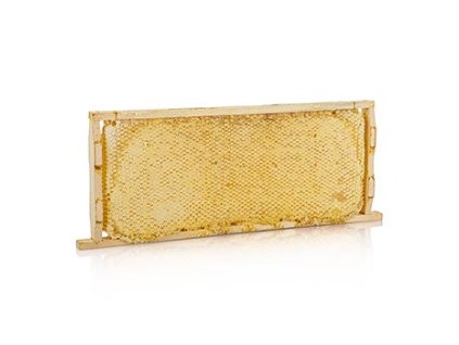 Medová plástev v dřevěném rámu (Evropa), cca 46,5 x18,5 x 3,5 cm, Alemany, cca 2,25 kg