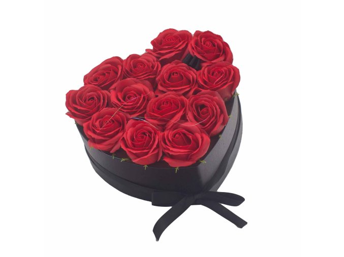 Dárkový Box z Mýdlových Květů 13 Červených Růží Srdce