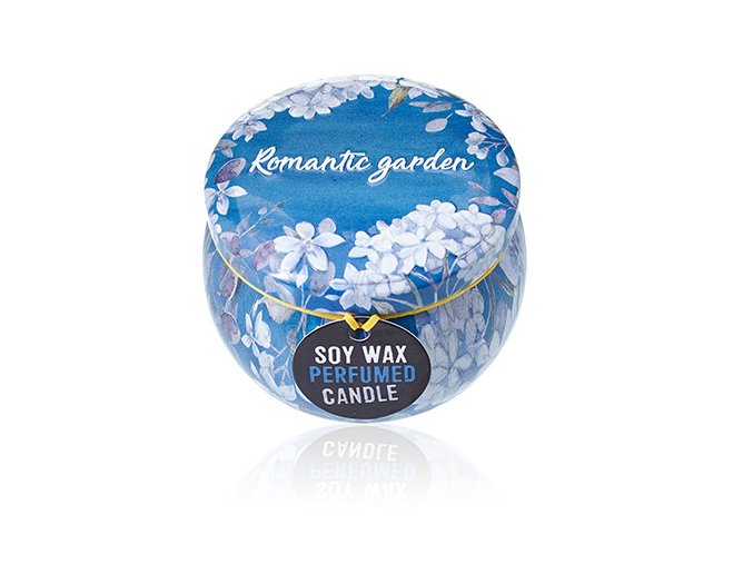 Dekorační Svíčka v Plechovce Romantická Zahrada Čaj a Růže 1