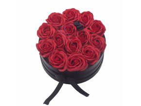 Dárkový Box z Mýdlových Květů 14 Červených Růží Kruh
