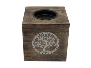 Velká Čtvercová Aroma Lampa z Mangového Dřeva Strom Života