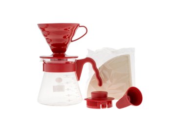 Hario Set V60-02 red - dripper + dekantér + filltry