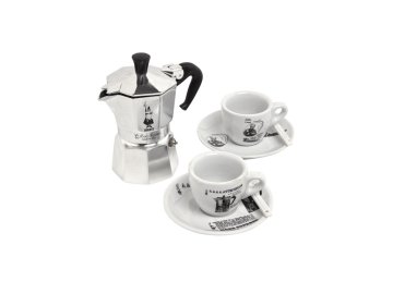 Bialetti Set Moka Carosello (Moka Express na 3 porce + 2 šálky s podšálky s panáčkem Bialetti)