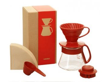 Hario V60 Dripper & Red Pot Set dripper + konvička + filtry + odměrka + dárková krabička