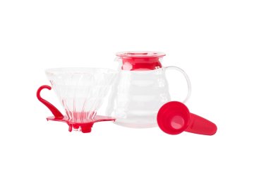 Hario Set V60 02 Glass Coffee Brewing Kit Red, dripper, dekantér, odměrka