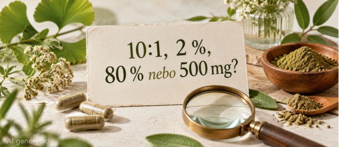 10:1, 2 %, 80 % nebo 500 mg? Jak číst čísla na etiketě bylinného extraktu