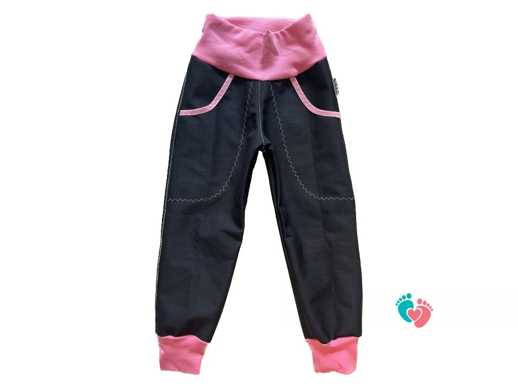 Softshellové kalhoty (jarní softshell) - černé s růžovou