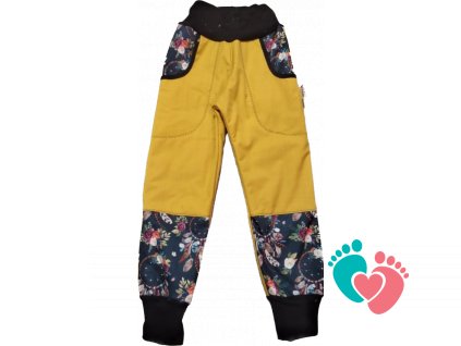 Softshellové kalhoty (zateplené beránkem) - žluté s lapači snů