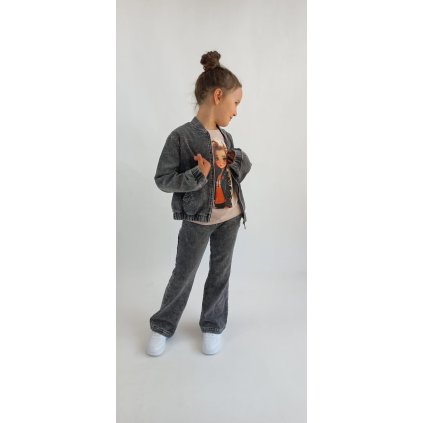 Dievčenská rifľová  mikina - bunda - Čierna (Veľkosť 110/116)