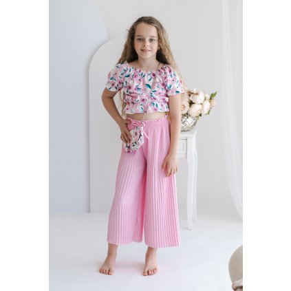 Dievčenské rozšírené plisované nohavice - Ružová (Veľkosť 152/158)