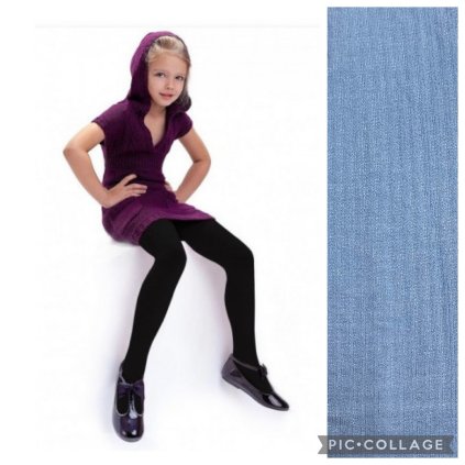 Detské vrúbkované pančuchy AGATKA 100den - Modrá (Veľkosť 122/128)