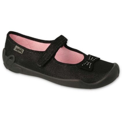 Dievčenské plátené papuče BEFADO  114Y240 - Čierna (Veľkosť 35)