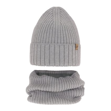 Detská zimná MERINO čiapka s nákrčníkom (Veľkosť UNI, Farba Sivá)
