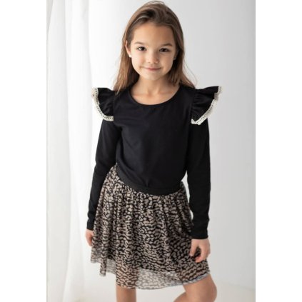 Dievčenské bavlnené vianočné tričko s volánikmi (Veľkosť 140, Farba Čierna)