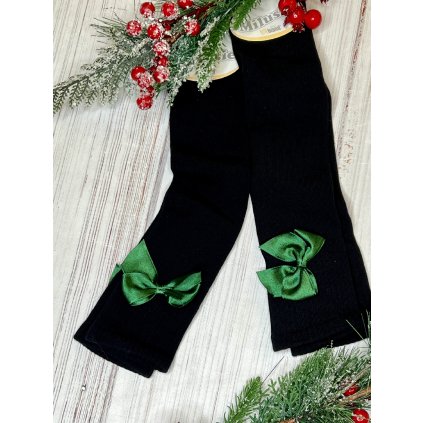 Dievčenské jednofarebné nadkolienky s farebnou mašľou (Veľkosť 32-34, Farba Čierna)