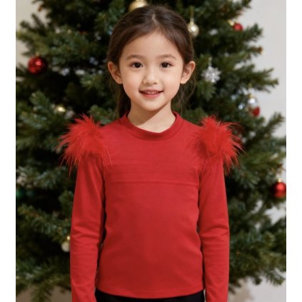 Dievčenské zamatové tričko (Veľkosť 146/152, Farba Červená)