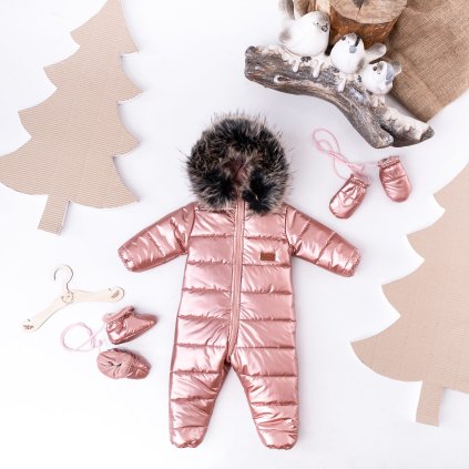 Exkluzívny metalický overal s kožušinkou+doplnky (Veľkosť 86)