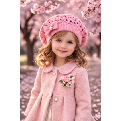Dívčí baret 10125 růžový (Velikost UNI)