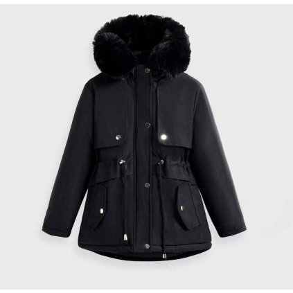Zimná dievčenská parka s kožušinkou - Čierna (Veľkosť 158/164)