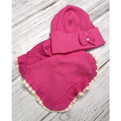 Bavlnená dievčenská čiapka s nákrčníkom - Cyklámenová (Veľkosť 2-5 rokov)