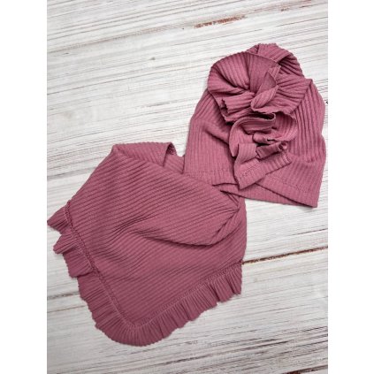 Bavlnená dievčenská čiapka s nákrčníkom - Ružová (Veľkosť 2-5 rokov)