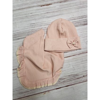 Bavlnená dievčenská čiapka s nákrčníkom - Ružová (Veľkosť UNI)