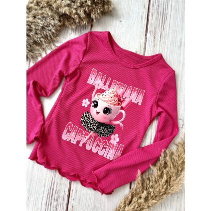 Dievčenské tričko s dlhým rukávom BALLERINA CAPPUCCINA - Ružová (Veľkosť 152/158)