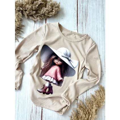 Dievčenské tričko s bábikou - Béžová (Veľkosť 152/158)