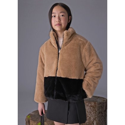 Exkluzívny dievčenský kožuch MAYORAL - Hnedá (Veľkosť 158)