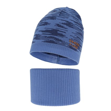 Chlapčenská prechodná čiapka + tunelový šál - Modrá (Veľkosť 4-10 rokov)