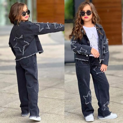 3 dielna dievčenská rifľová súprava - Čierna (Veľkosť 158/164)