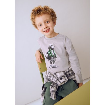 MAYORAL chlapčenské tričko s potlačou - Sivá (Veľkosť 122)