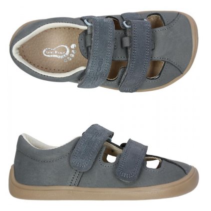Chlapčenské celokožené barefoot sandále SLIM - Sivá (Veľkosť 30)