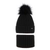 Zimná čiapka s huňatým brmbolcom a nákrčníkom (Veľkosť UNI, Farba Čierna)