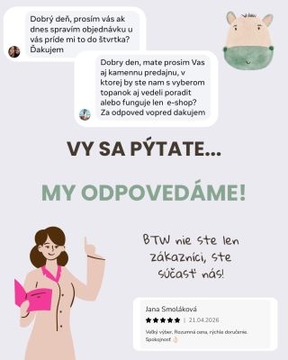 Ďakujeme vám za každú správu, recenziu či otázku! Bez vás by sme neboli ani my❤️ Radi vám pomôžeme s výberom a s čímkoľvek...