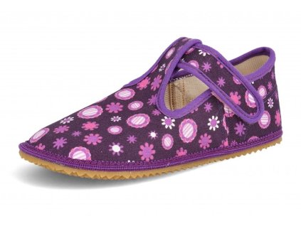 Dětské barefoot bačkory BEDA Violet Flower - pevný opatek č. 1