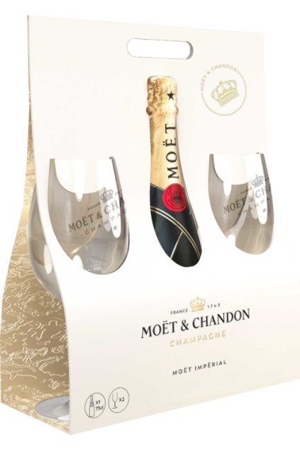 moet brut 2 sklenené poháre
